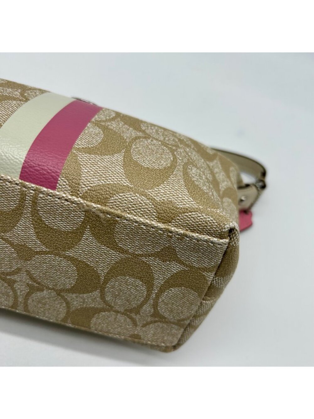 Coach Legacy Beige Canvas Signature Stripe Top Handle Bag - Picture 6 of 10